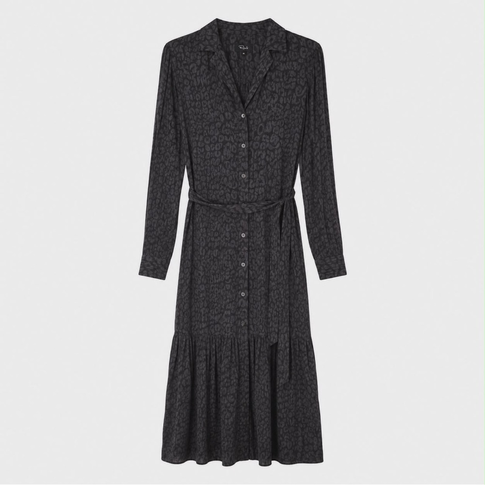 NWT. Sz MED. Rails Beatrice Midi Shirt Dress Charcoal Batik Cheetah Print